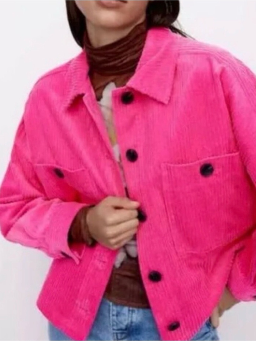 Zara Hot Pink Corduroy Button-Up Jacket